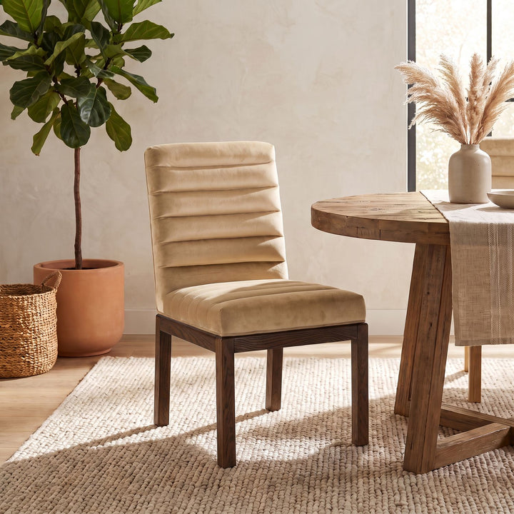 Evelyn Velvet Upholstered Dining Chair — Beige / Stained Walnut