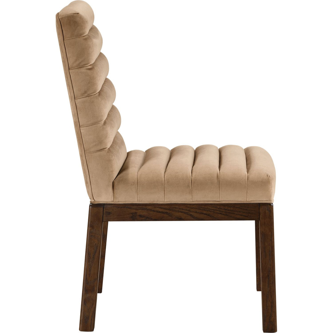 Evelyn Velvet Upholstered Dining Chair — Beige / Stained Walnut