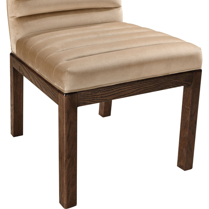 Evelyn Velvet Upholstered Dining Chair — Beige / Stained Walnut