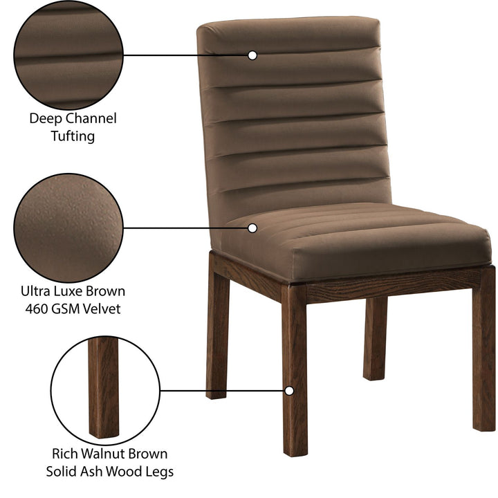 Evelyn Velvet Upholstered Dining Chair — Brown / Stained Walnut