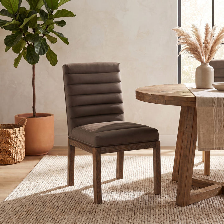 Evelyn Velvet Upholstered Dining Chair — Brown / Stained Walnut