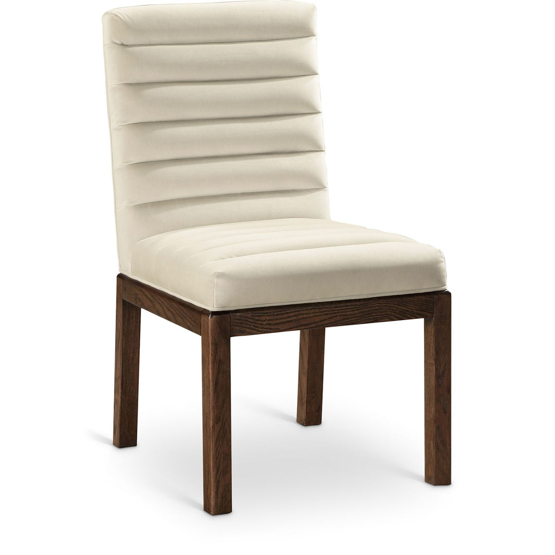 Evelyn Velvet Upholstered Dining Chair — Cream / Stained Walnut