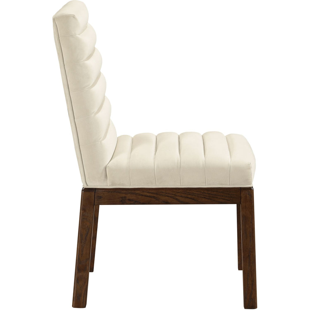Evelyn Velvet Upholstered Dining Chair — Cream / Stained Walnut