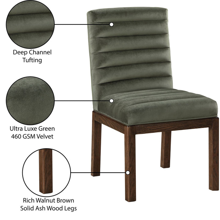 Evelyn Velvet Upholstered Dining Chair — Green / Stained Walnut