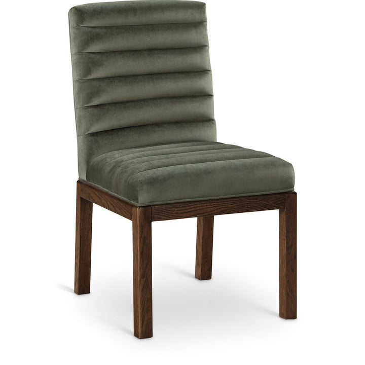 Evelyn Velvet Upholstered Dining Chair — Green / Stained Walnut