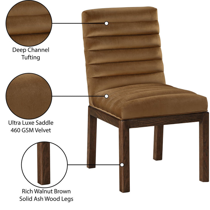 Evelyn Velvet Upholstered Dining Chair — Saddle / Stained Walnut