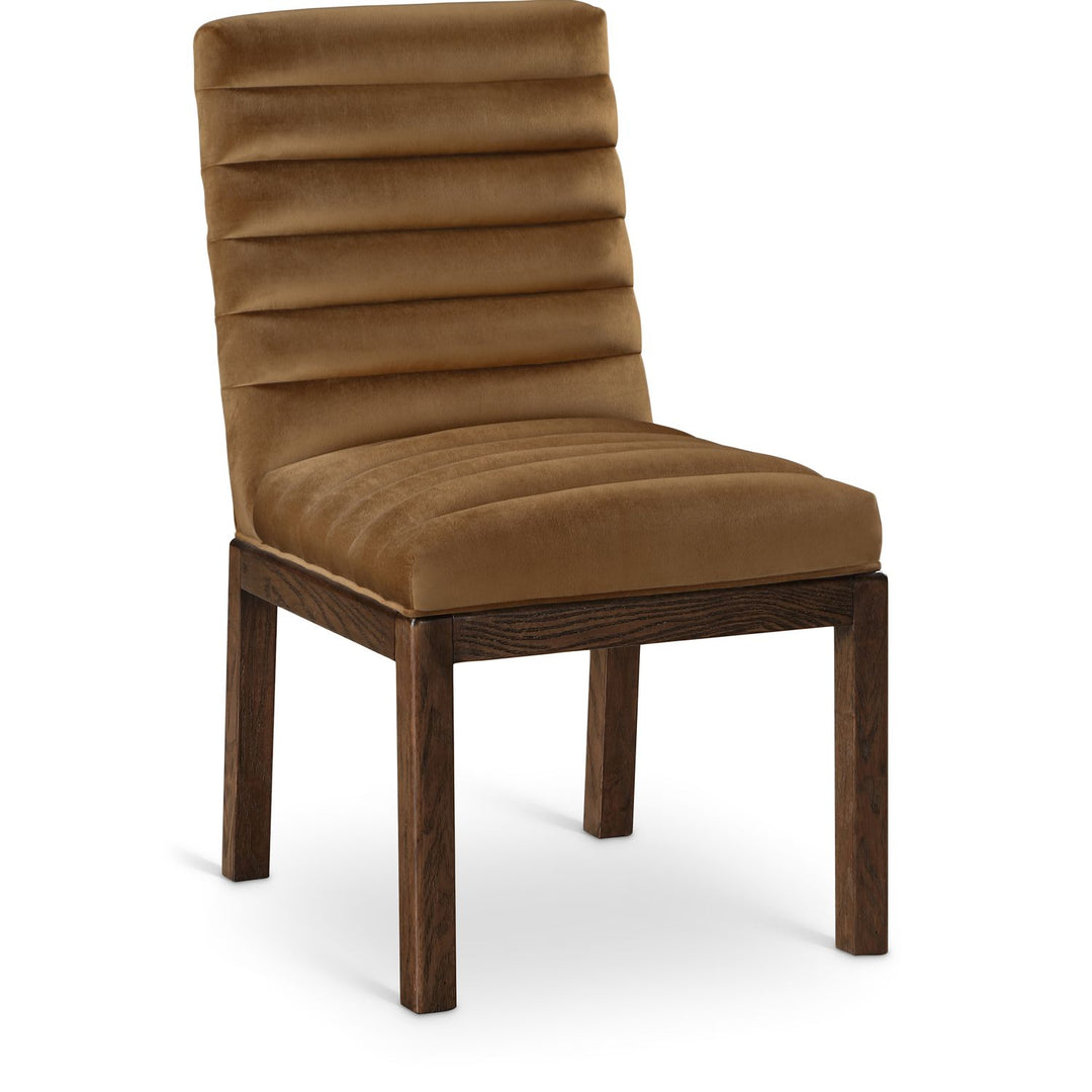 Evelyn Velvet Upholstered Dining Chair — Saddle / Stained Walnut