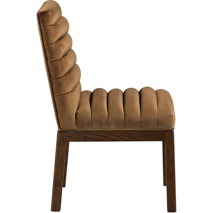 Evelyn Velvet Upholstered Dining Chair — Saddle / Stained Walnut