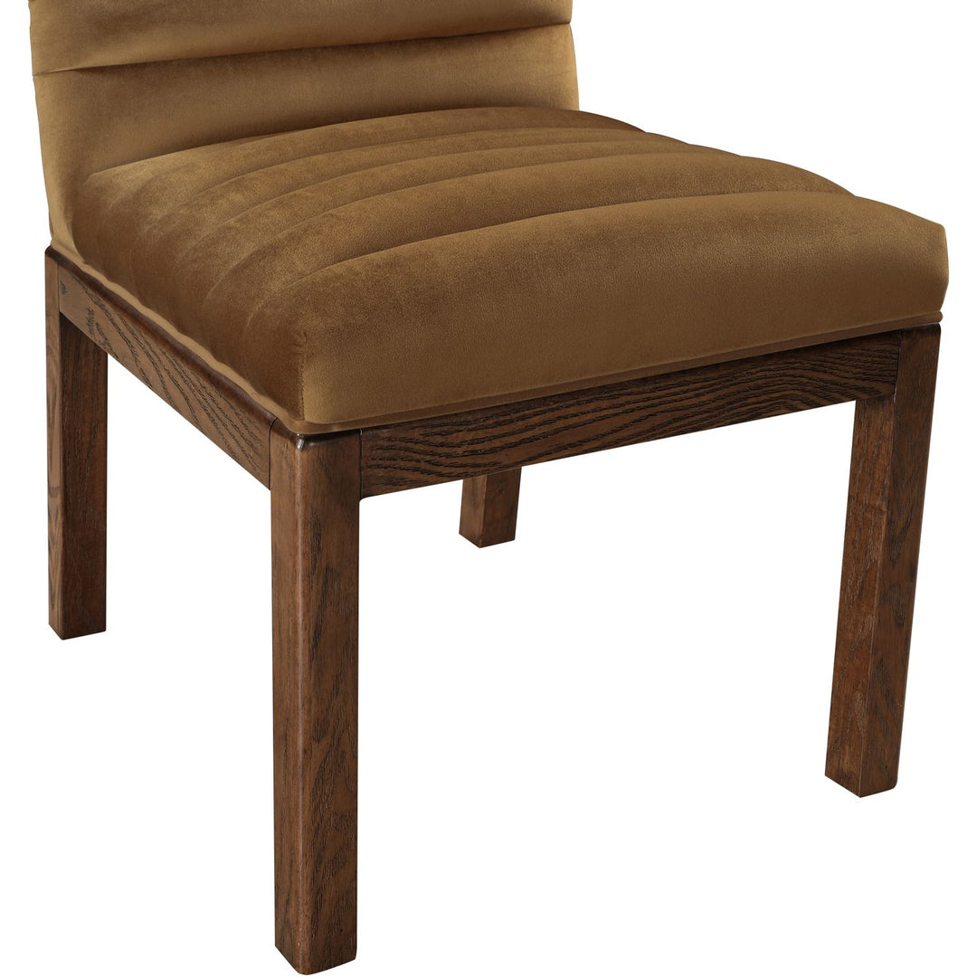 Evelyn Velvet Upholstered Dining Chair — Saddle / Stained Walnut