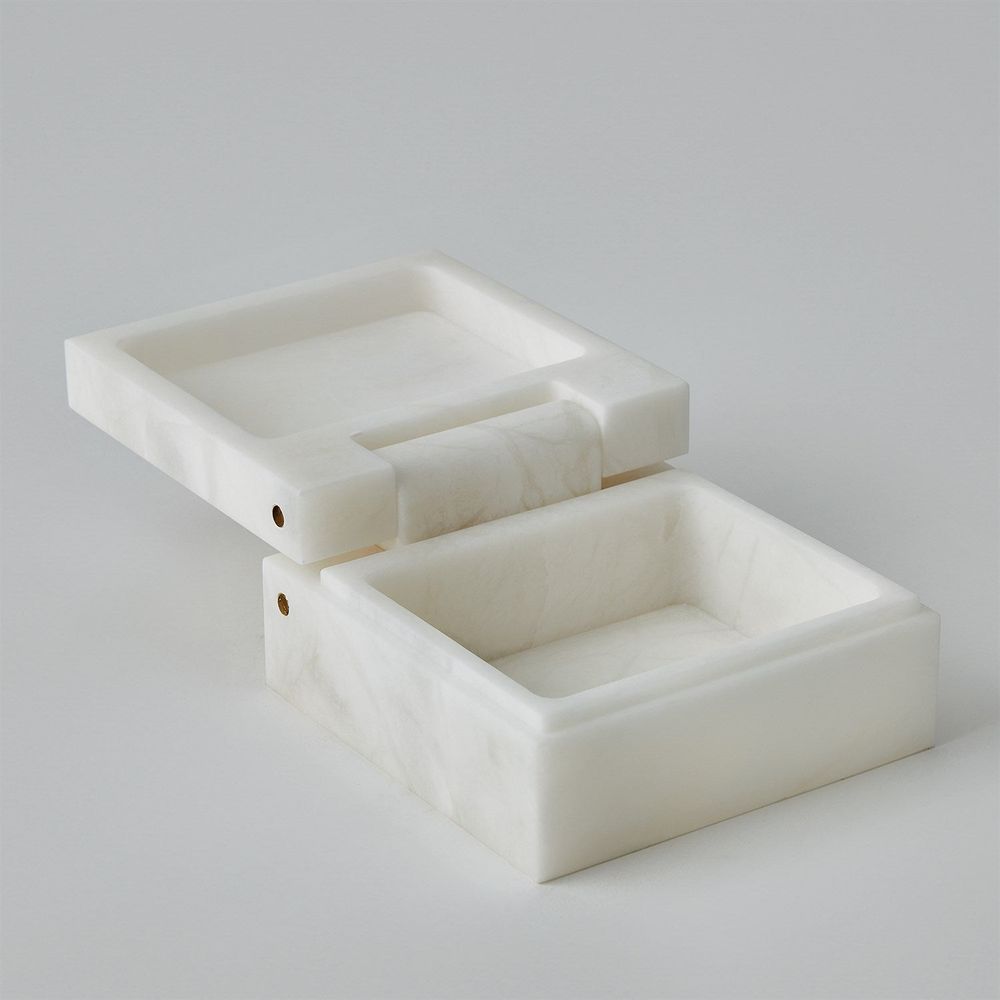 Hinged Alabaster Box-White-Lg