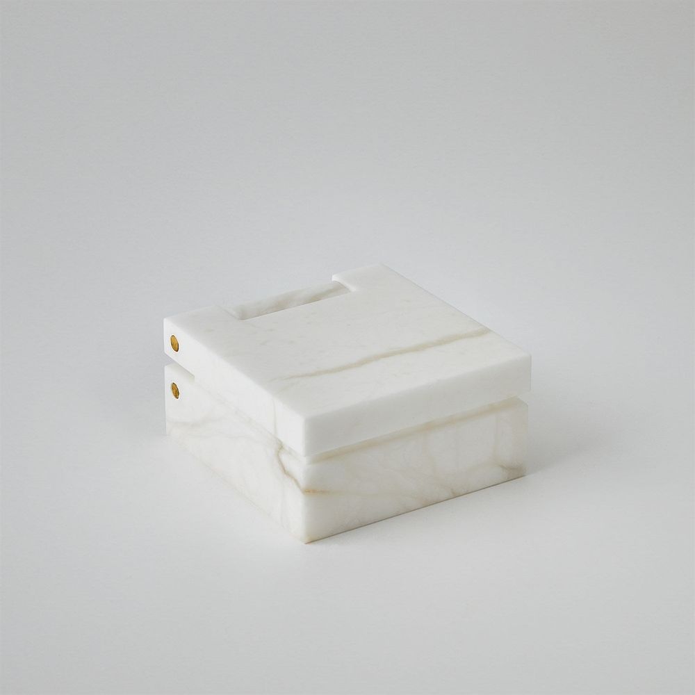 Hinged Alabaster Box-White-Sm