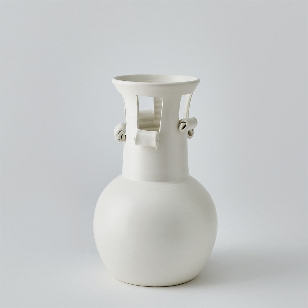 Spiral Handle Vase-Matte White-Lg