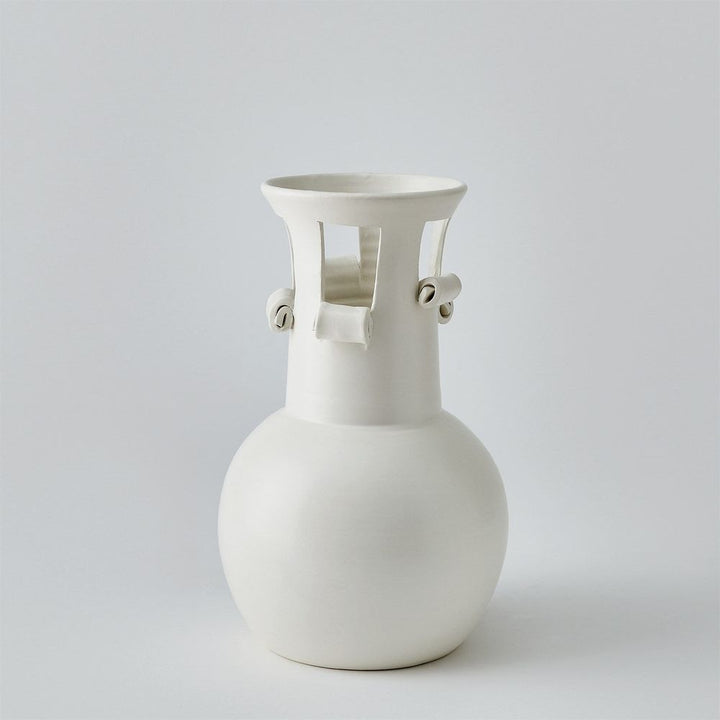 Spiral Handle Vase-Matte White-Lg