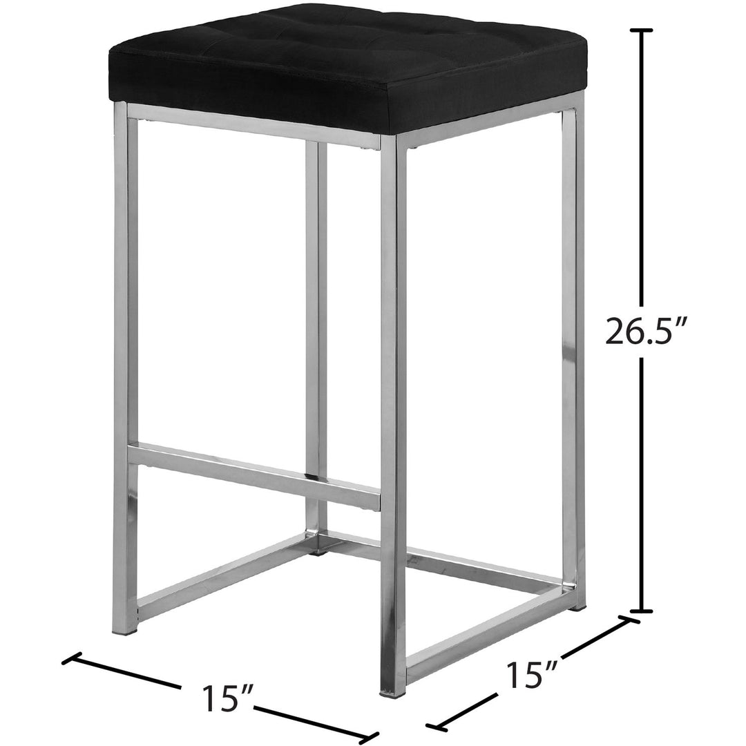 Nicola Velvet Upholstered Counter Stool — Black / Silver
