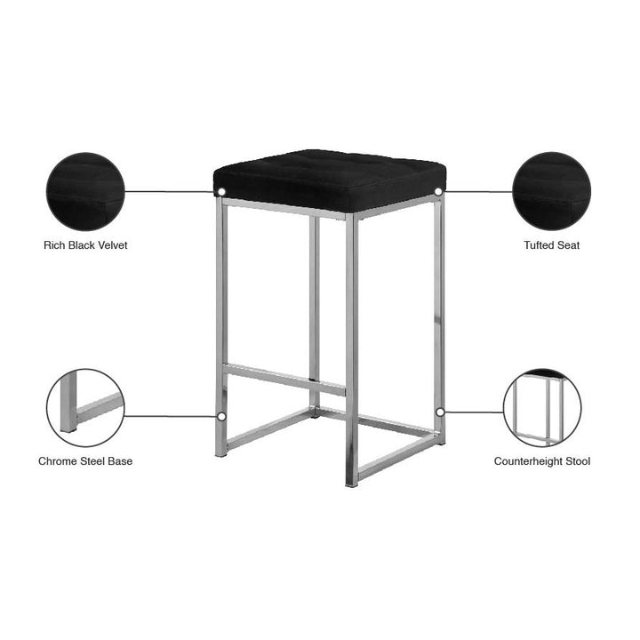 Nicola Velvet Upholstered Counter Stool — Black / Silver