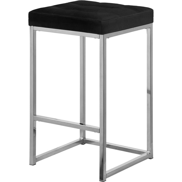 Nicola Velvet Upholstered Counter Stool — Black / Silver