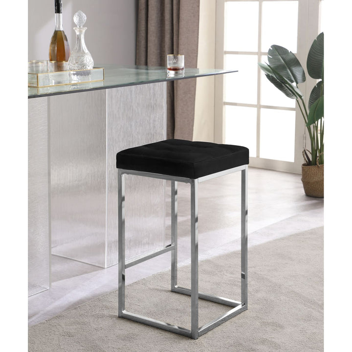 Nicola Velvet Upholstered Counter Stool — Black / Silver