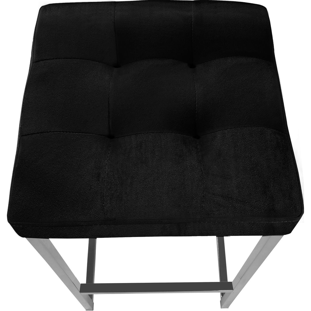 Nicola Velvet Upholstered Counter Stool — Black / Silver