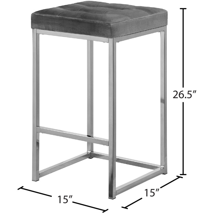 Nicola Velvet Upholstered Counter Stool — Grey / Silver