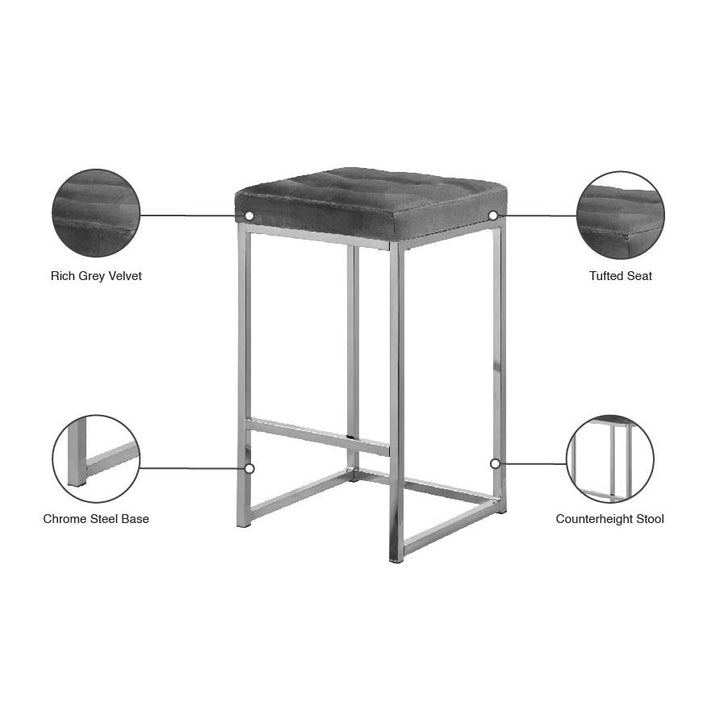Nicola Velvet Upholstered Counter Stool — Grey / Silver