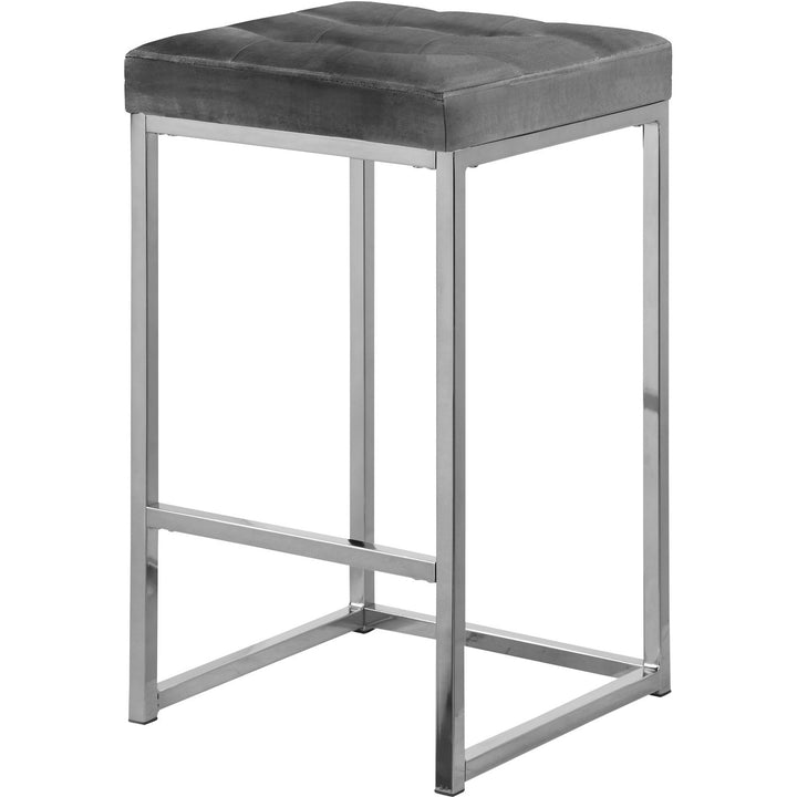 Nicola Velvet Upholstered Counter Stool — Grey / Silver