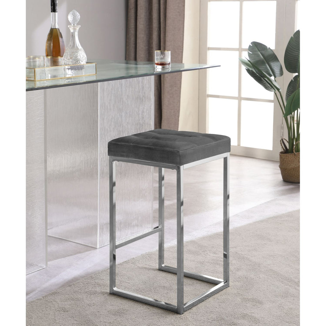 Nicola Velvet Upholstered Counter Stool — Grey / Silver