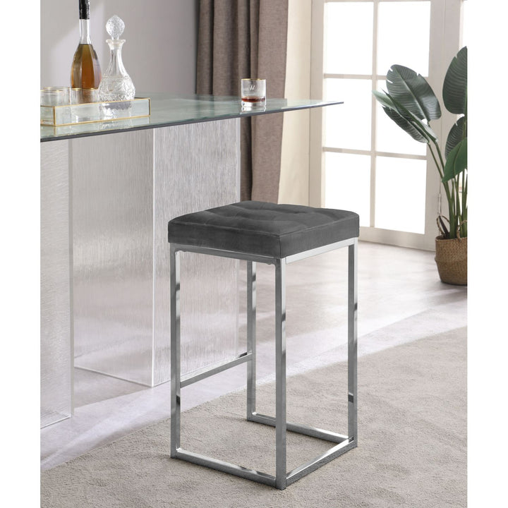 Nicola Velvet Upholstered Counter Stool — Grey / Silver