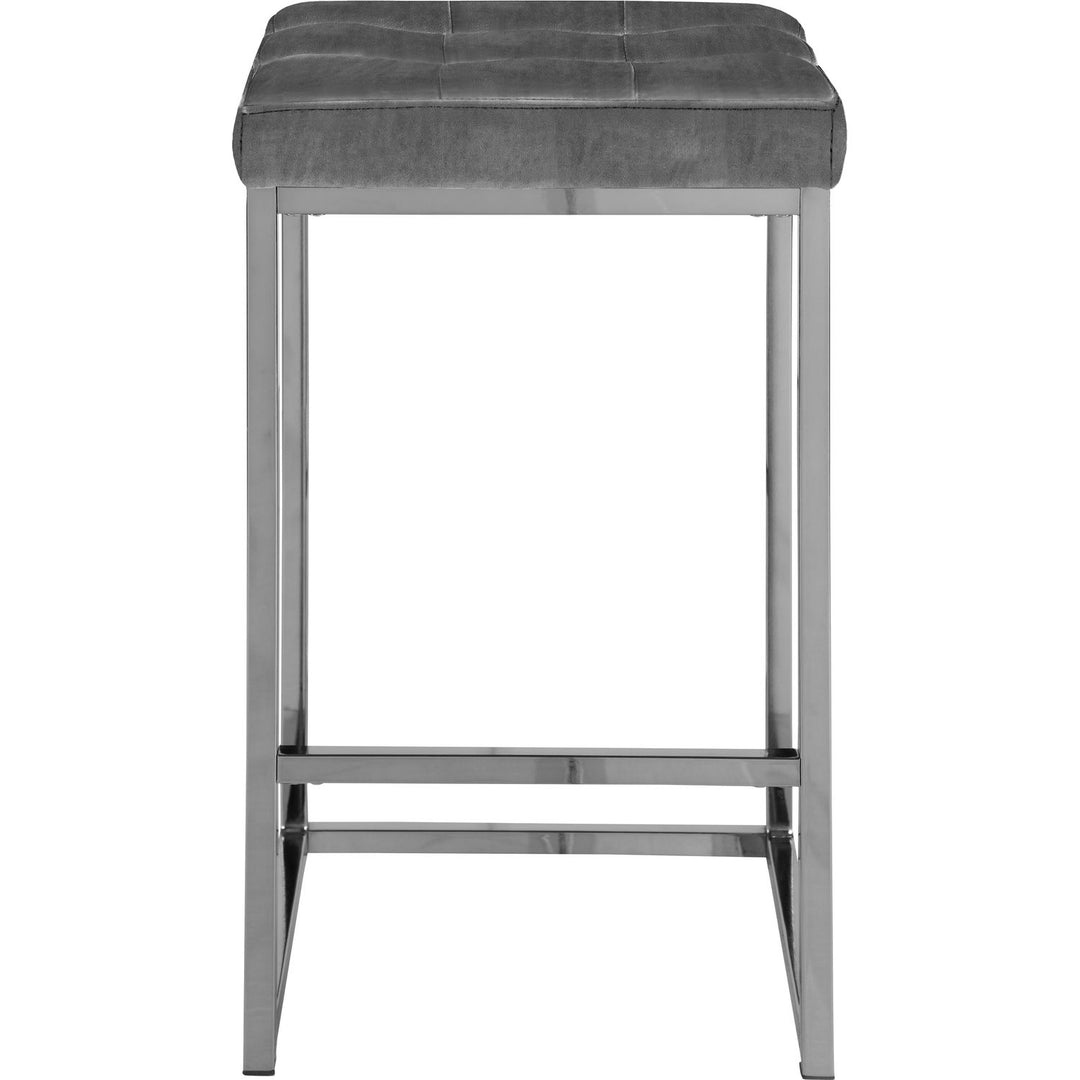 Nicola Velvet Upholstered Counter Stool — Grey / Silver