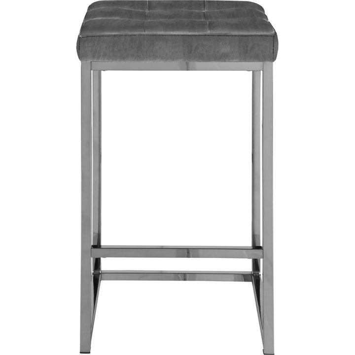 Nicola Velvet Upholstered Counter Stool — Grey / Silver