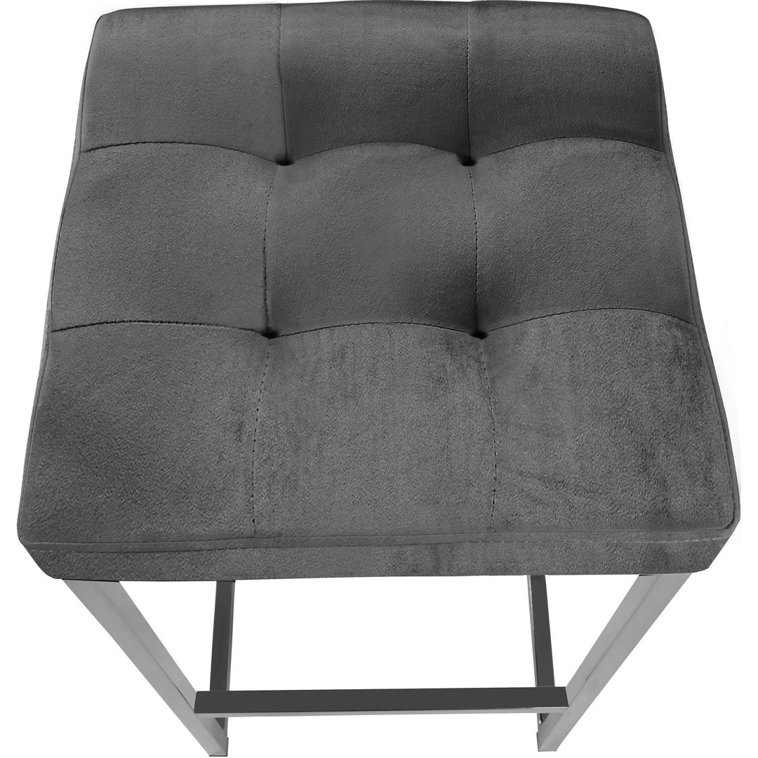 Nicola Velvet Upholstered Counter Stool — Grey / Silver