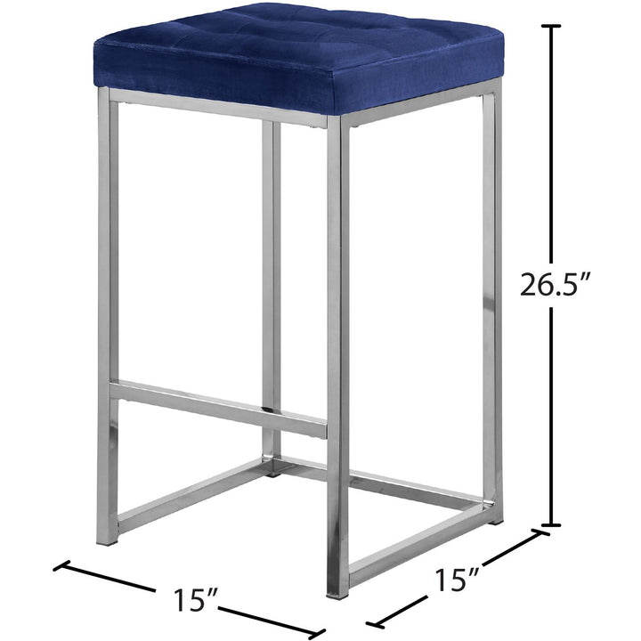 Nicola Velvet Upholstered Counter Stool — Navy / Silver