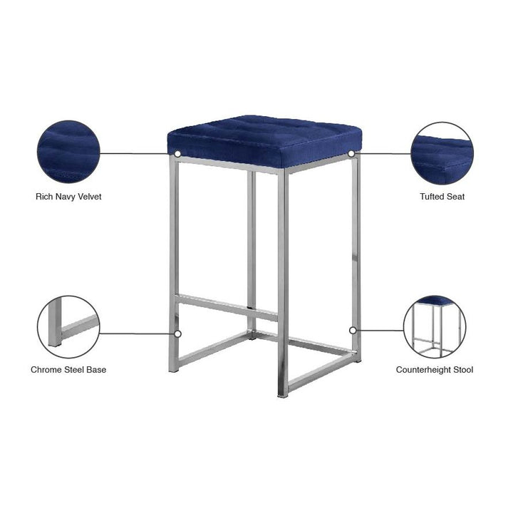 Nicola Velvet Upholstered Counter Stool — Navy / Silver