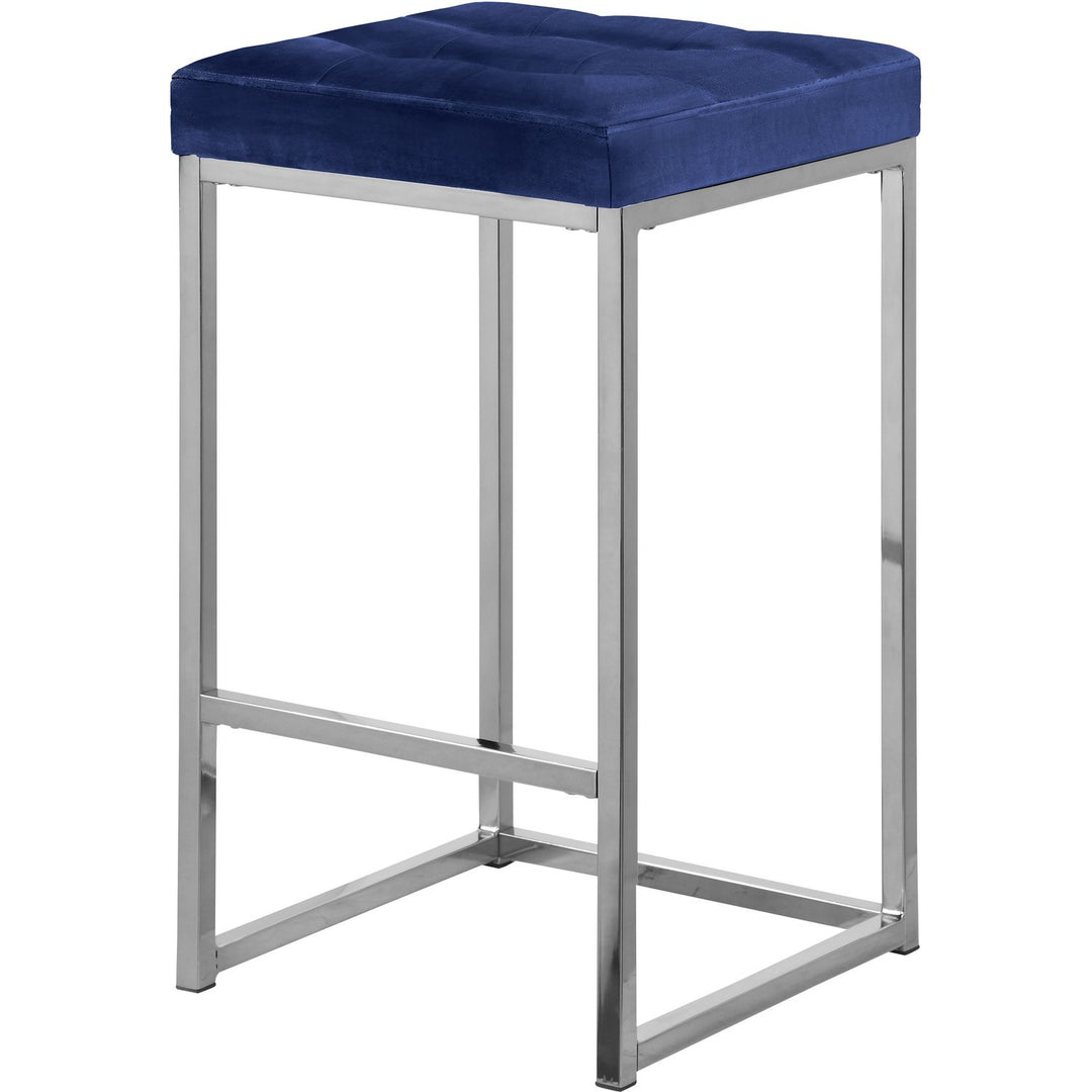 Nicola Velvet Upholstered Counter Stool — Navy / Silver