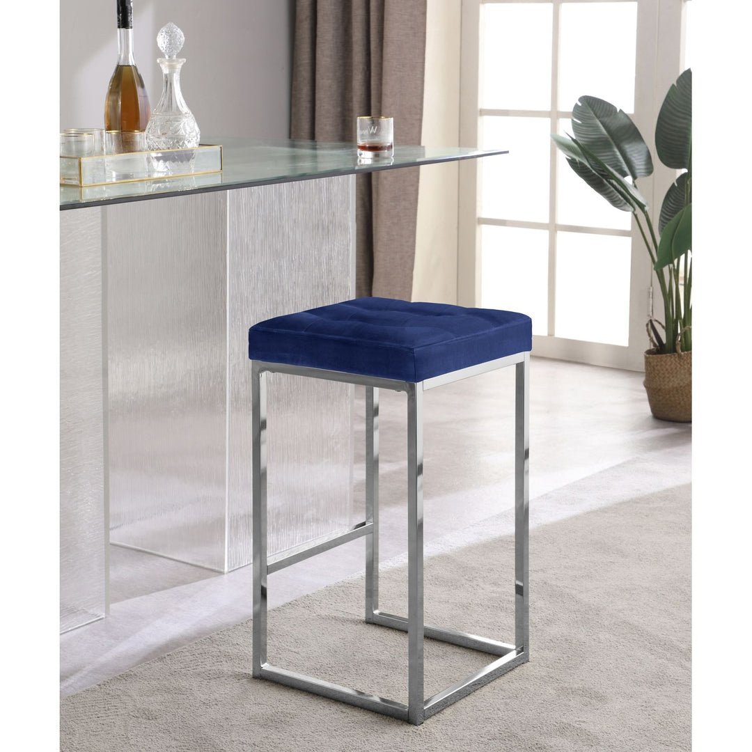 Nicola Velvet Upholstered Counter Stool — Navy / Silver