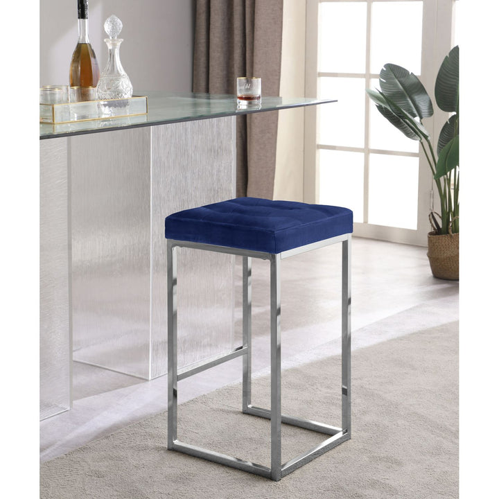 Nicola Velvet Upholstered Counter Stool — Navy / Silver