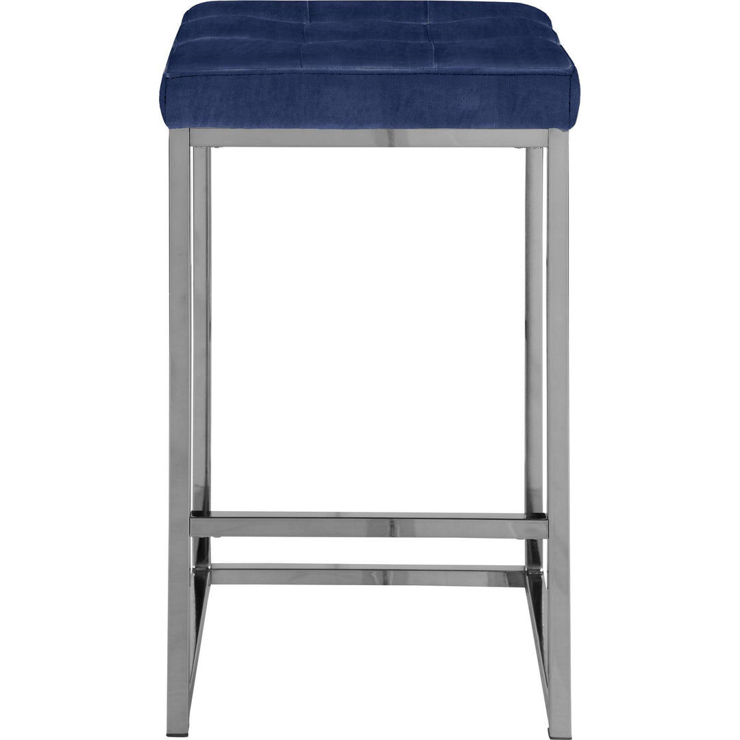 Nicola Velvet Upholstered Counter Stool — Navy / Silver