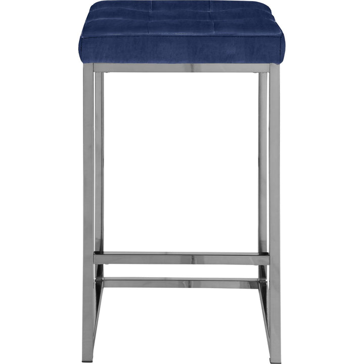 Nicola Velvet Upholstered Counter Stool — Navy / Silver
