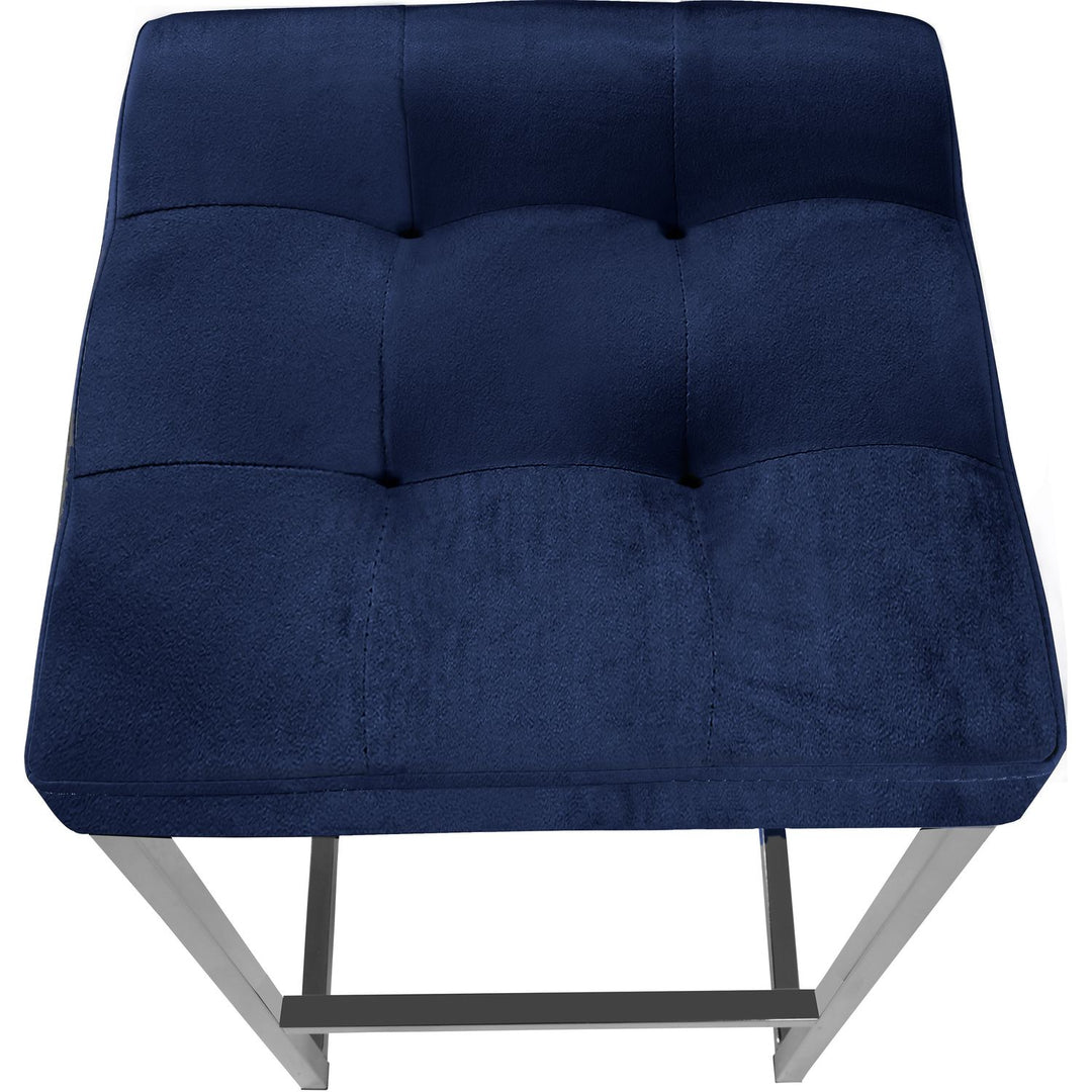 Nicola Velvet Upholstered Counter Stool — Navy / Silver