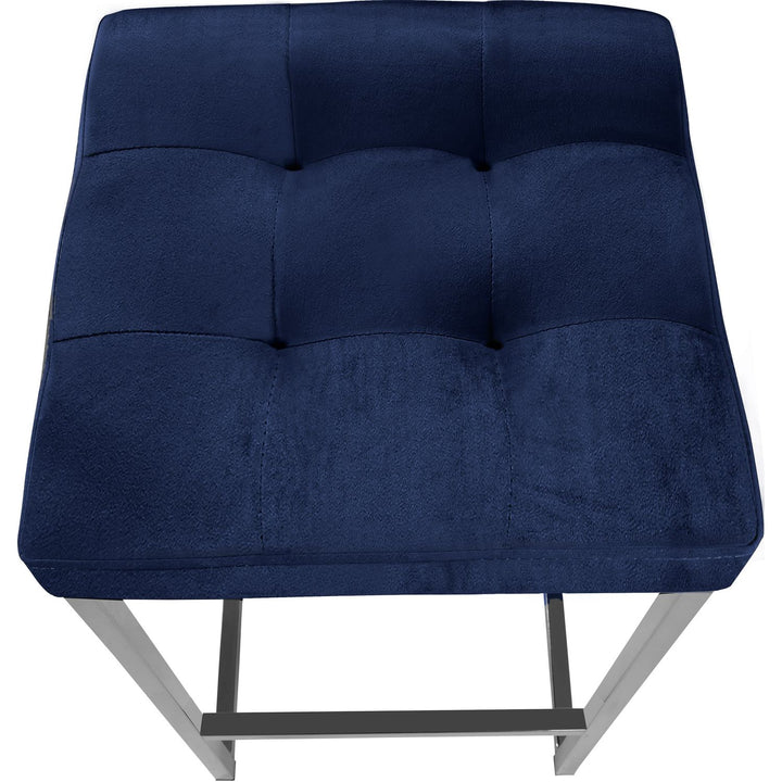 Nicola Velvet Upholstered Counter Stool — Navy / Silver