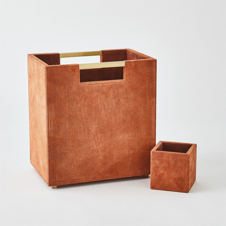 Wastebaskets Posh Wastebasket-Rust Suede