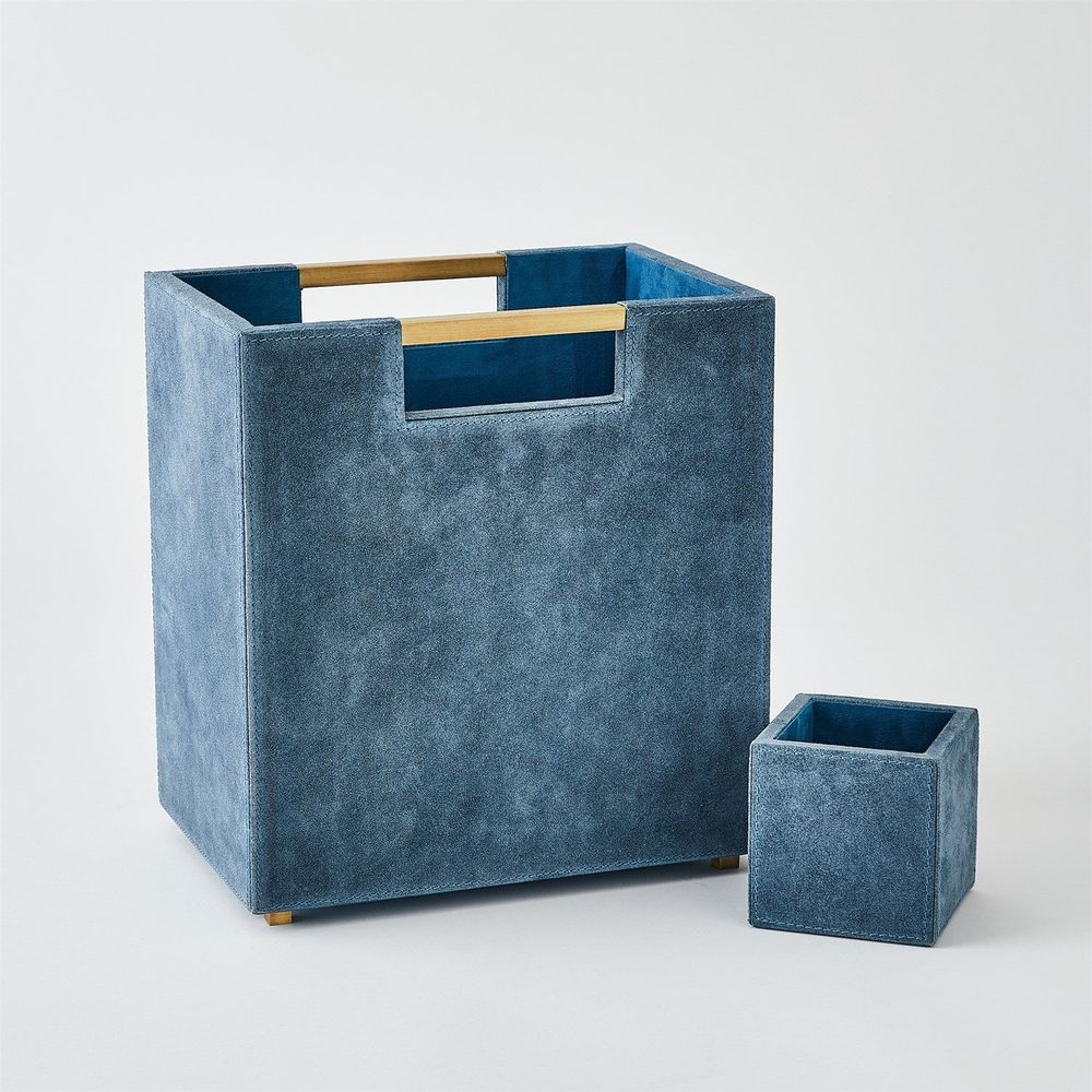 Wastebaskets Posh Wastebasket-Dusty Blue Suede