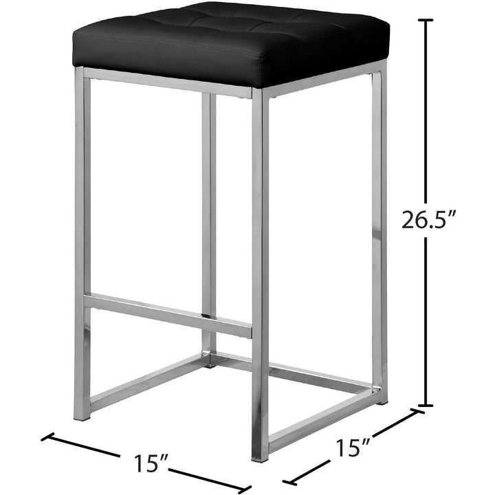 Nicola Vegan Leather Upholstered Counter Stool — Black / Silver