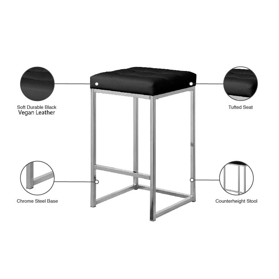 Nicola Vegan Leather Upholstered Counter Stool — Black / Silver