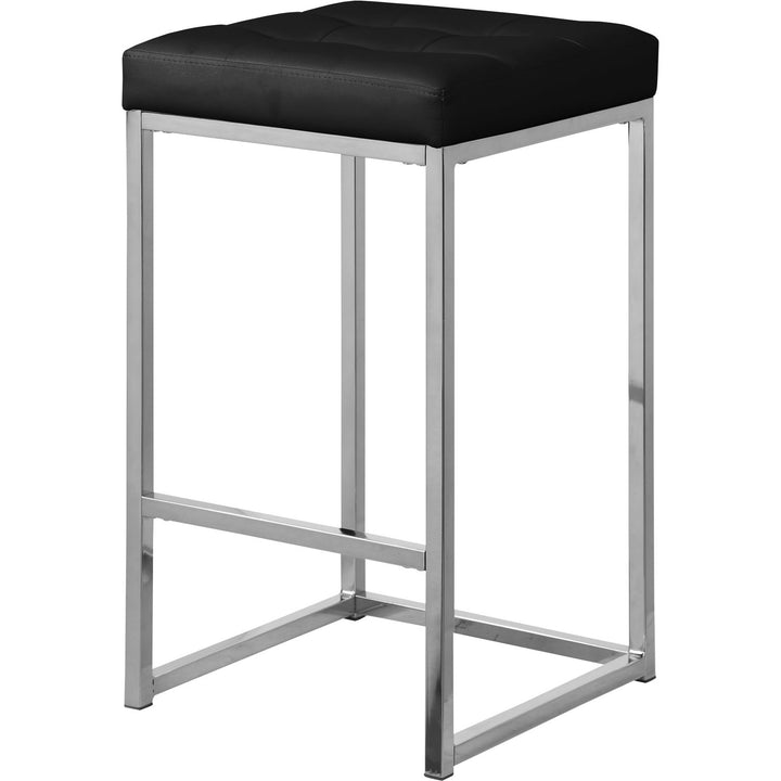 Nicola Vegan Leather Upholstered Counter Stool — Black / Silver