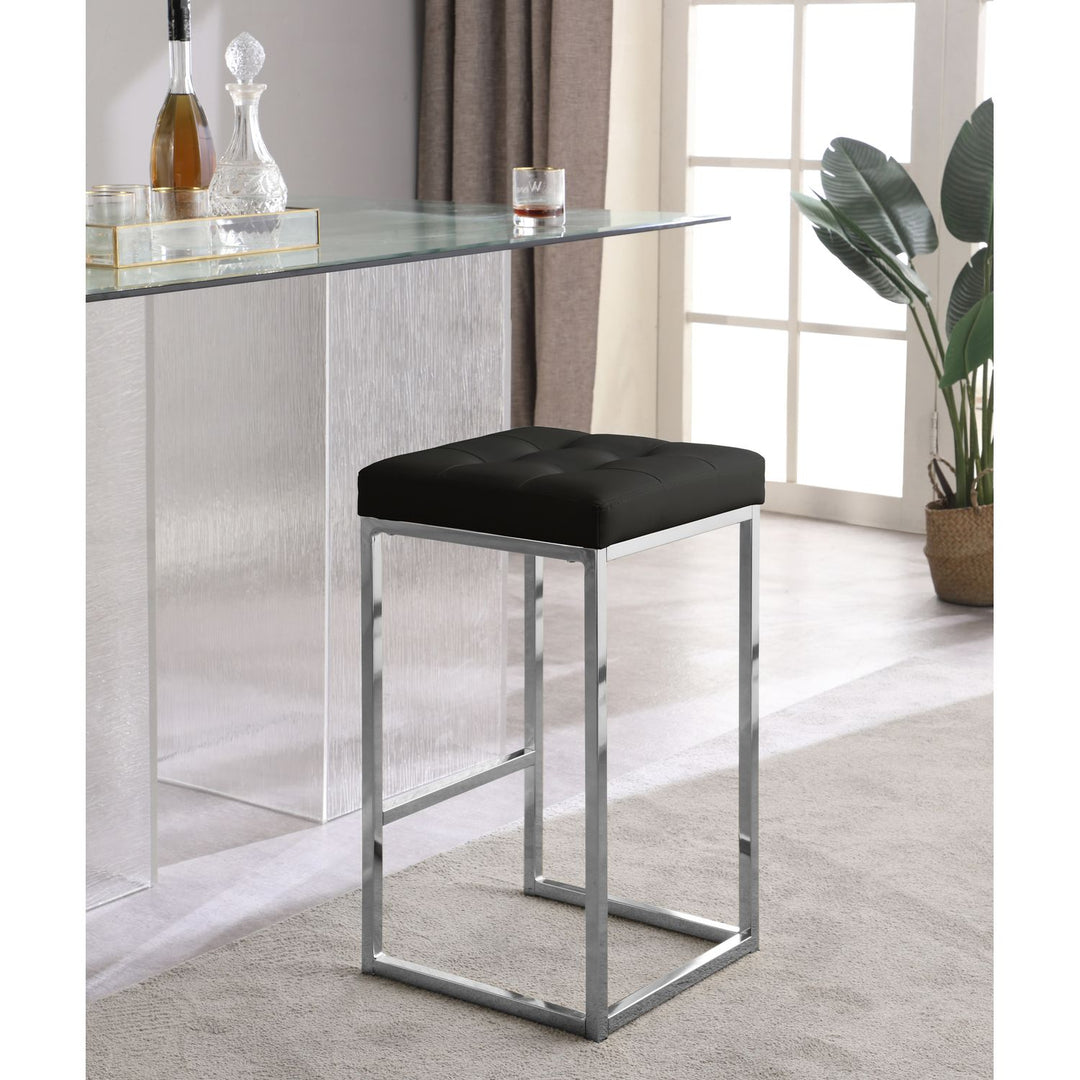 Nicola Vegan Leather Upholstered Counter Stool — Black / Silver