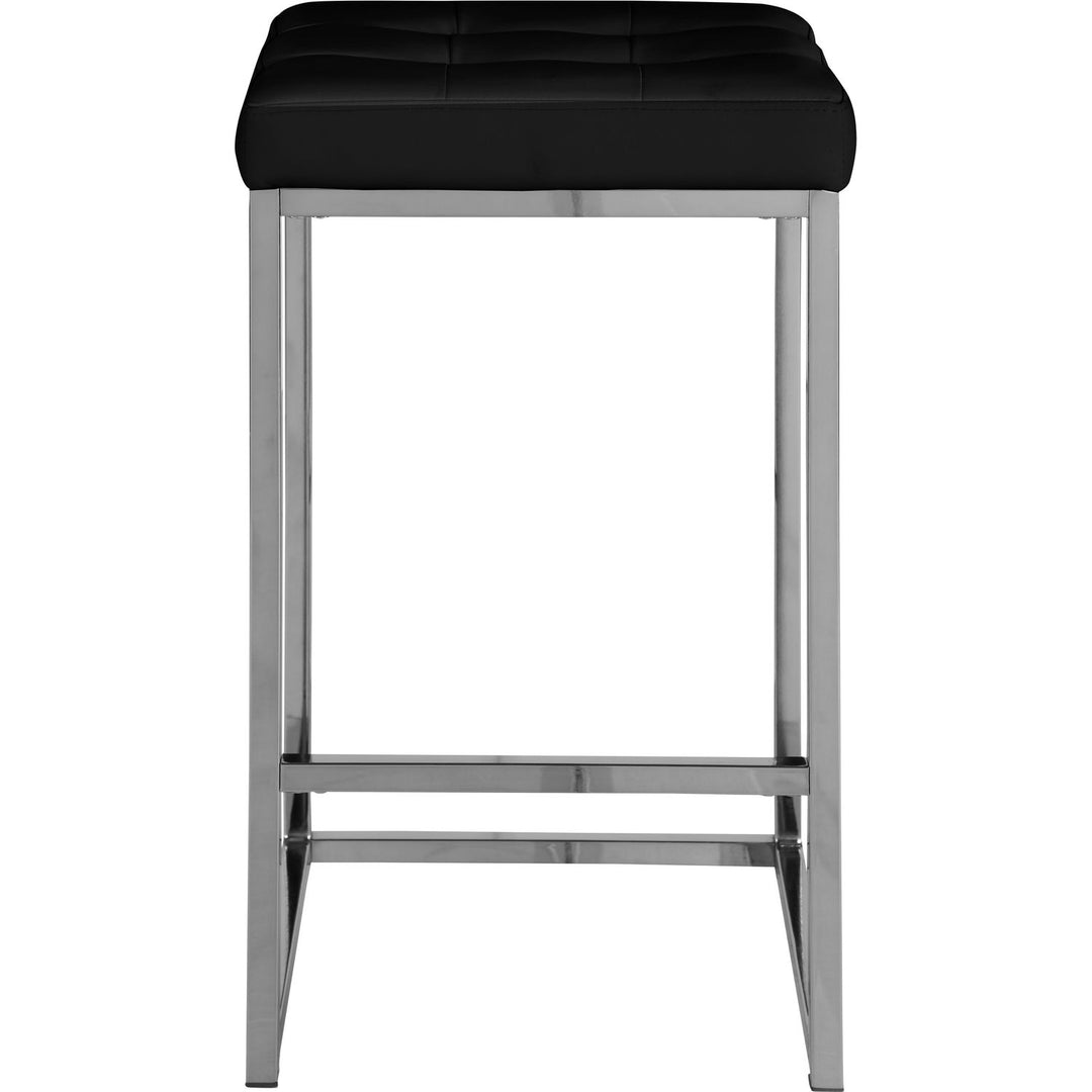 Nicola Vegan Leather Upholstered Counter Stool — Black / Silver