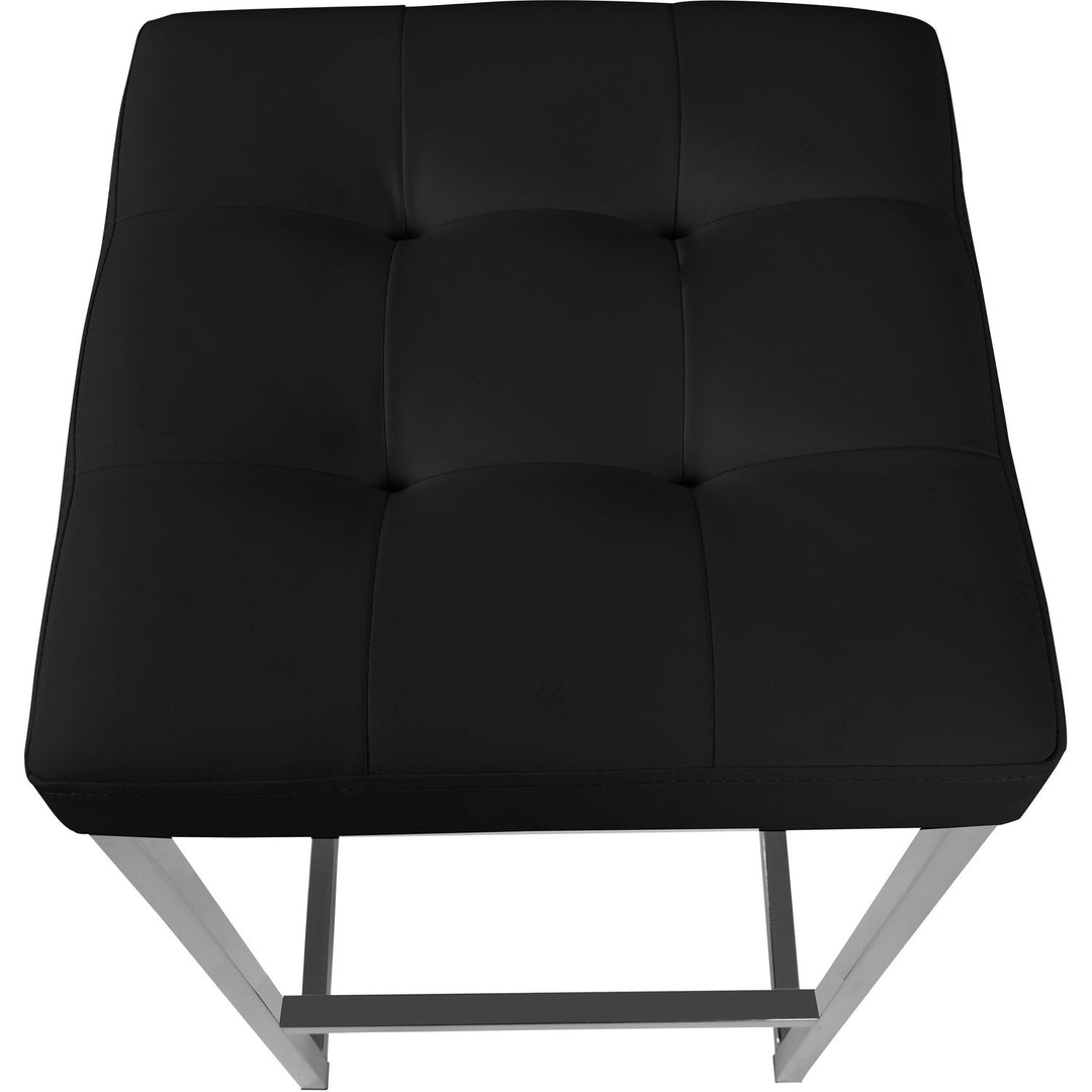 Nicola Vegan Leather Upholstered Counter Stool — Black / Silver