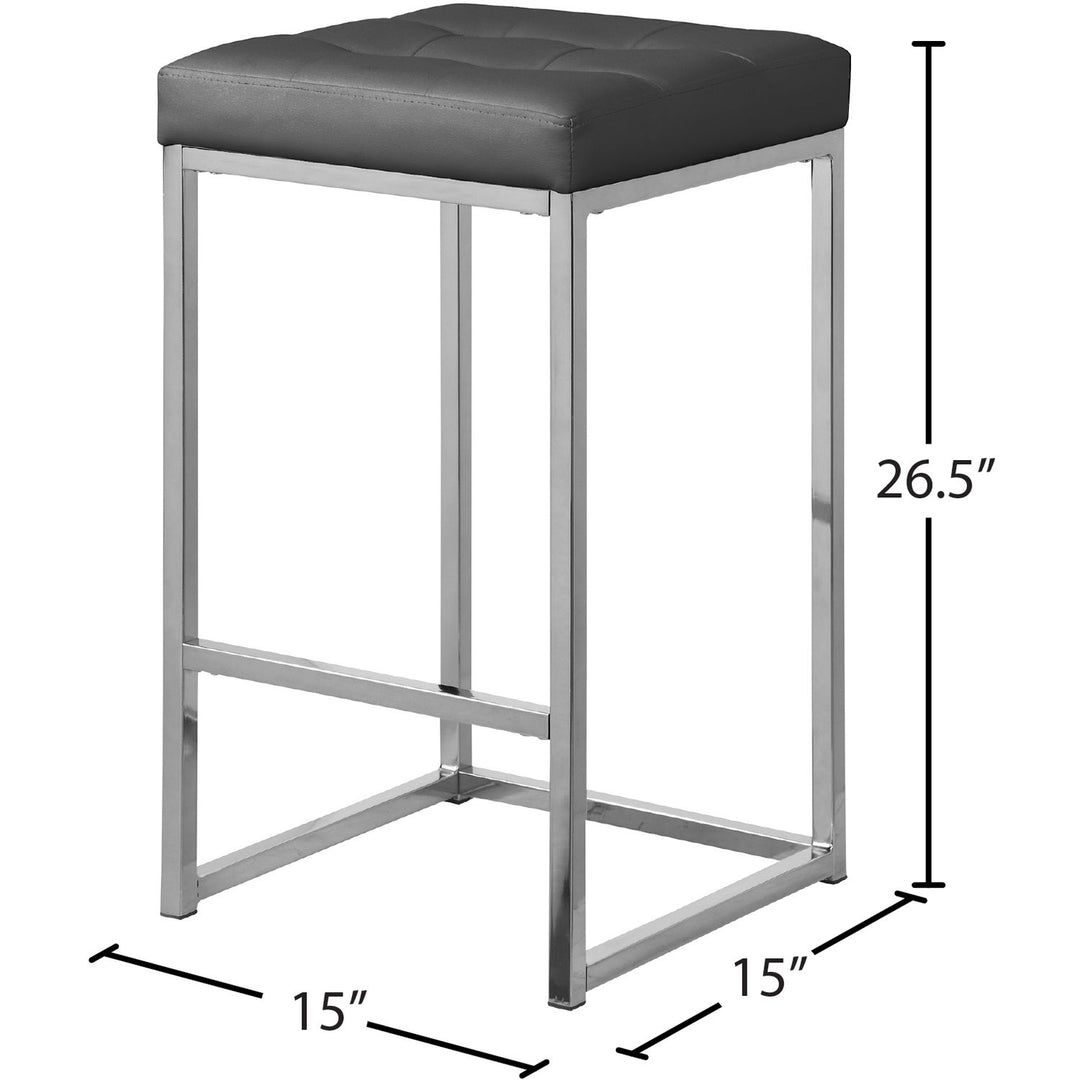 Nicola Vegan Leather Upholstered Counter Stool — Grey / Silver