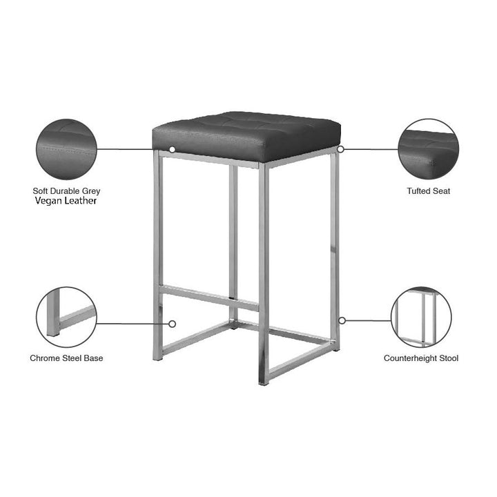 Nicola Vegan Leather Upholstered Counter Stool — Grey / Silver