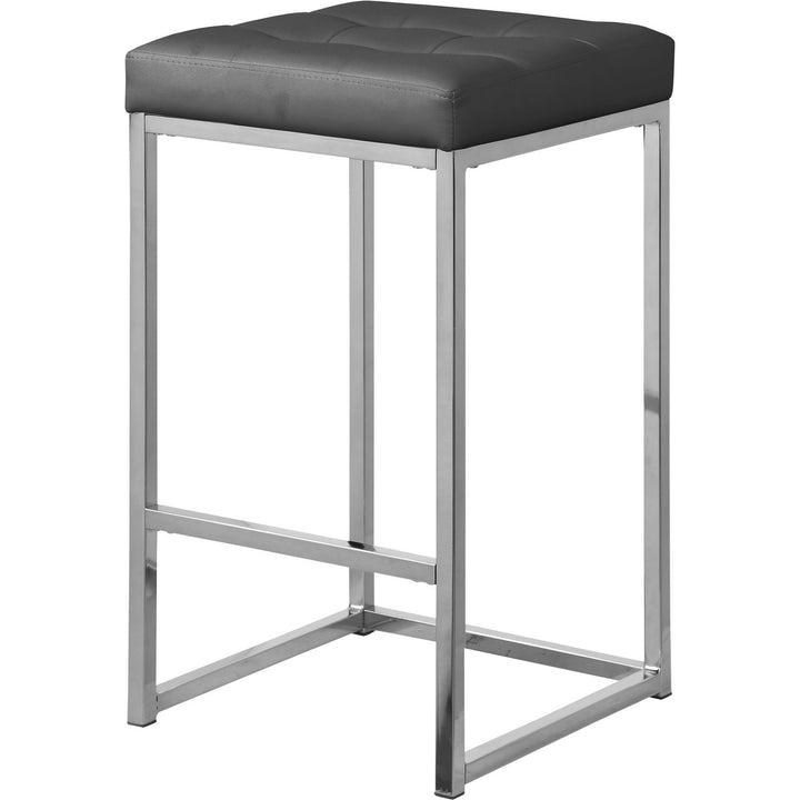 Nicola Vegan Leather Upholstered Counter Stool — Grey / Silver